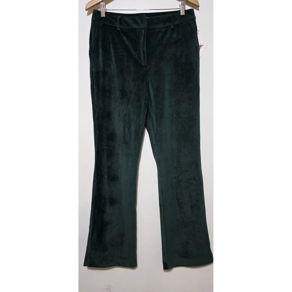 Anthropologie Maison D'Amelie Pants Women 8 Green Velvet High Rise Stretch Flare